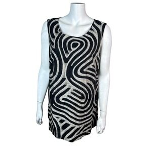 Lafayette 148 linen top size 12 tank black tan applique art to wear office